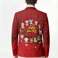 Chinese Zodiac Happy New Year Blazer Festive Cartoon Illustration Style