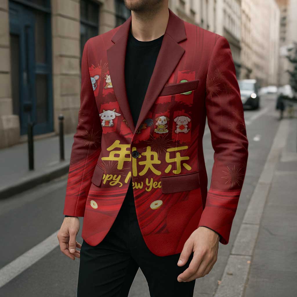 Chinese Zodiac Happy New Year Blazer Festive Cartoon Illustration Style
