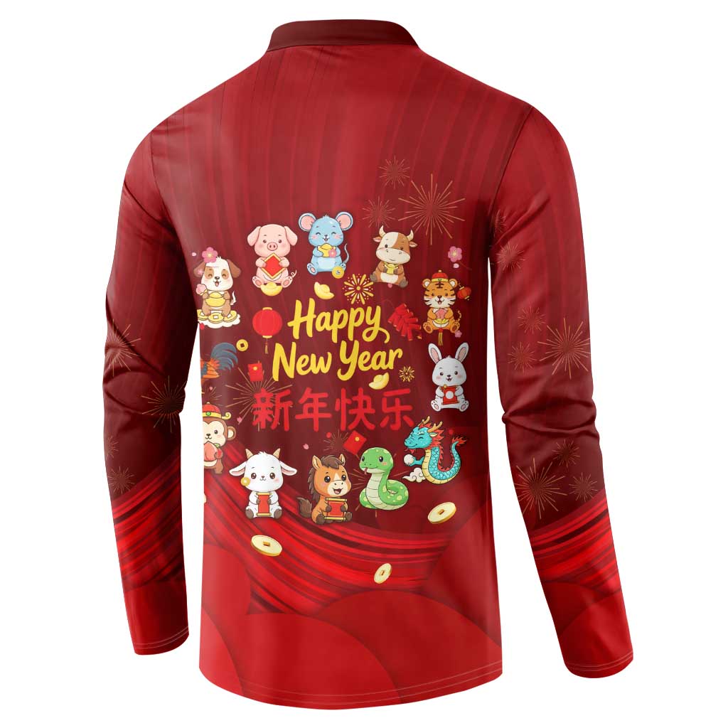 Chinese Zodiac Happy New Year Button Sweatshirt Festive Cartoon Illustration Style