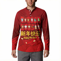 Chinese Zodiac Happy New Year Button Sweatshirt Festive Cartoon Illustration Style