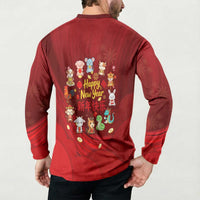 Chinese Zodiac Happy New Year Button Sweatshirt Festive Cartoon Illustration Style