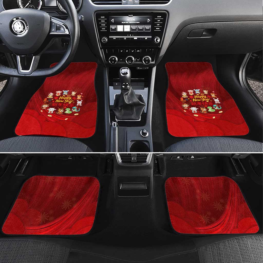 Chinese Zodiac Happy New Year Car Mats Festive Cartoon Illustration Style