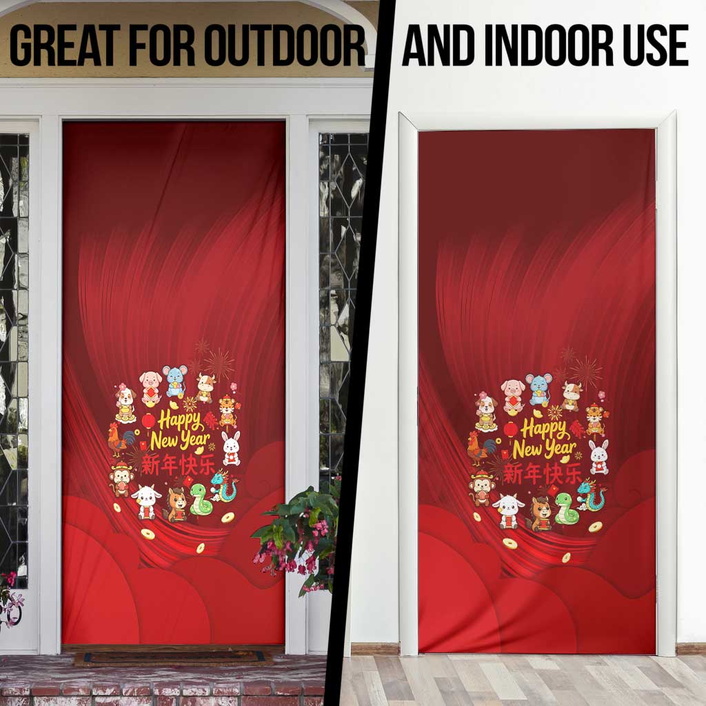 Chinese Zodiac Happy New Year Door Cover Festive Cartoon Illustration Style