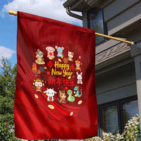 Chinese Zodiac Happy New Year Garden Flag Festive Cartoon Illustration Style