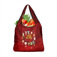 Chinese Zodiac Happy New Year Grocery Bag Festive Cartoon Illustration Style