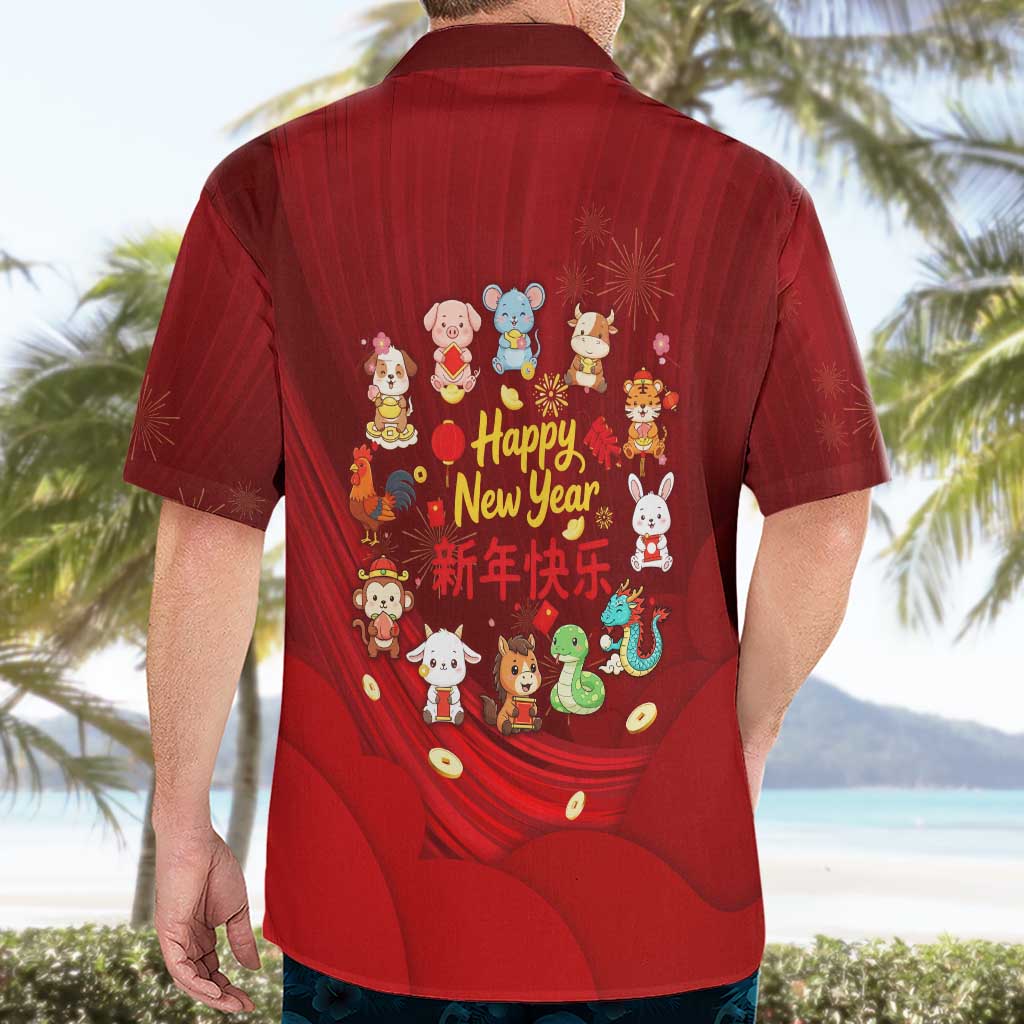 Chinese Zodiac Happy New Year Hawaiian Shirt Festive Cartoon Illustration Style