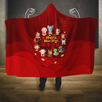 Chinese Zodiac Happy New Year Hooded Blanket Festive Cartoon Illustration Style