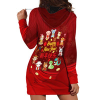 Chinese Zodiac Happy New Year Hoodie Dress Festive Cartoon Illustration Style