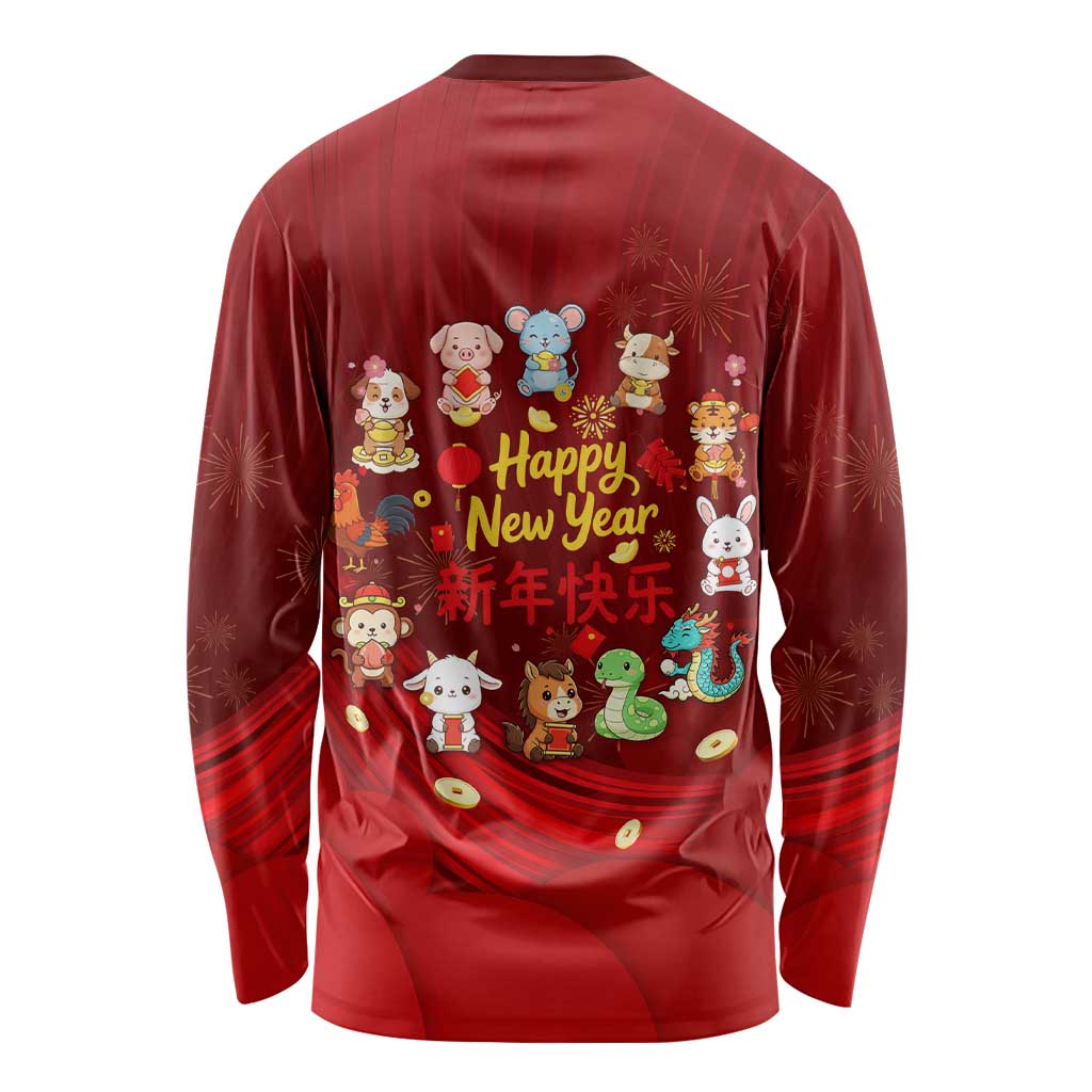 Chinese Zodiac Happy New Year Long Sleeve Shirt Festive Cartoon Illustration Style