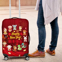Chinese Zodiac Happy New Year Luggage Cover Festive Cartoon Illustration Style