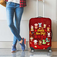 Chinese Zodiac Happy New Year Luggage Cover Festive Cartoon Illustration Style