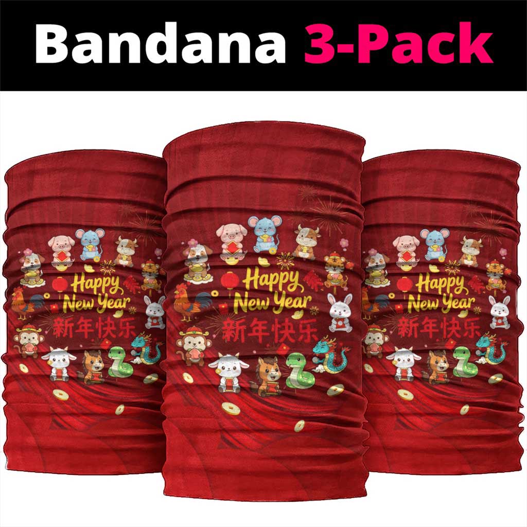 Chinese Zodiac Happy New Year Neck Gaiter Festive Cartoon Illustration Style