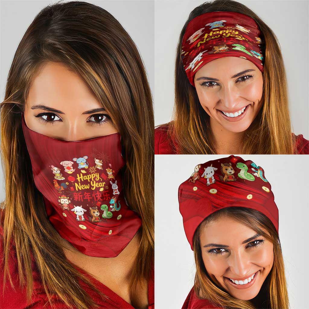 Chinese Zodiac Happy New Year Neck Gaiter Festive Cartoon Illustration Style