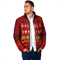 Chinese Zodiac Happy New Year Padded Jacket Festive Cartoon Illustration Style