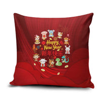 Chinese Zodiac Happy New Year Pillow Cover Festive Cartoon Illustration Style