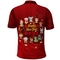Chinese Zodiac Happy New Year Polo Shirt Festive Cartoon Illustration Style