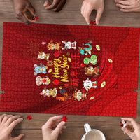 Chinese Zodiac Happy New Year Puzzle Festive Cartoon Illustration Style
