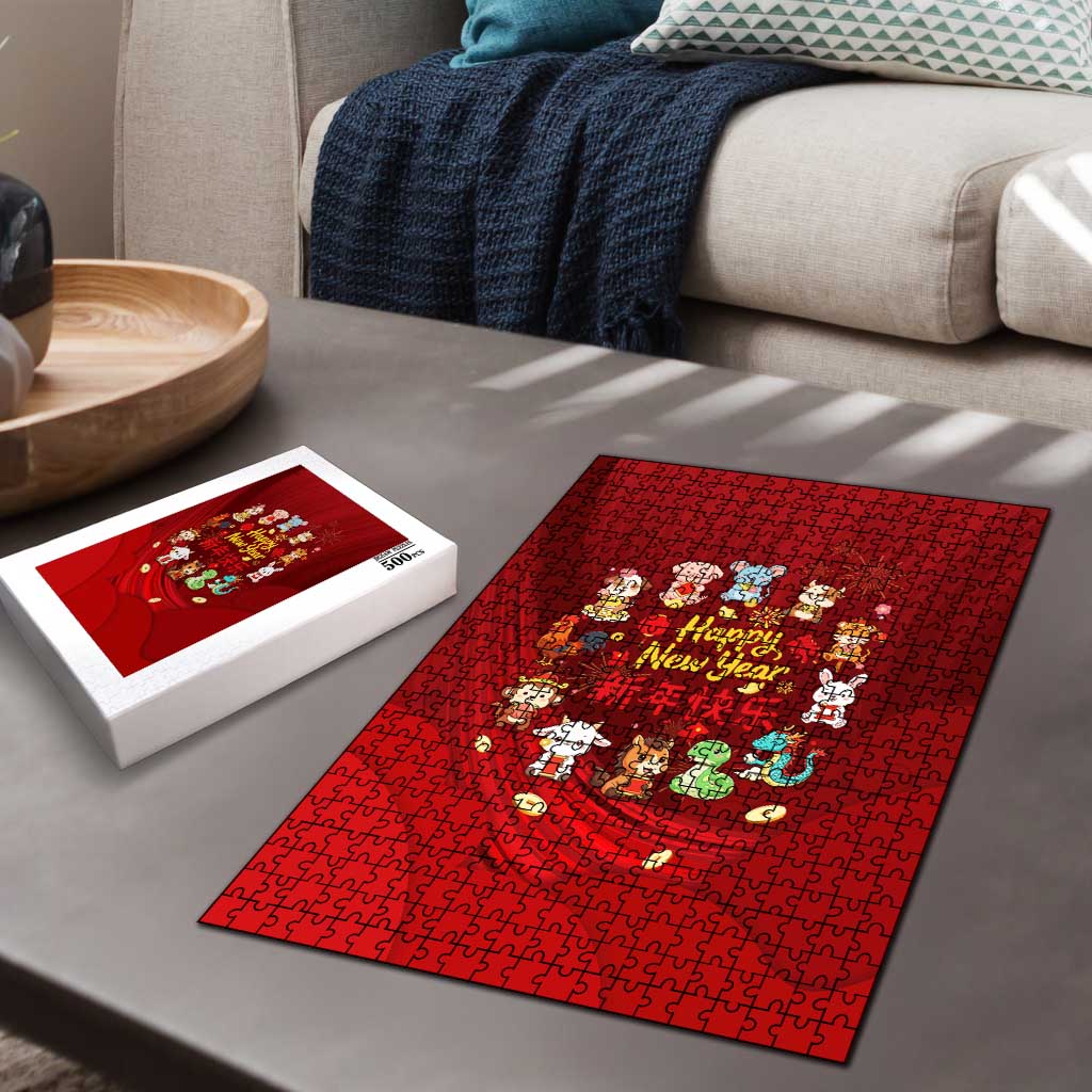 Chinese Zodiac Happy New Year Puzzle Festive Cartoon Illustration Style