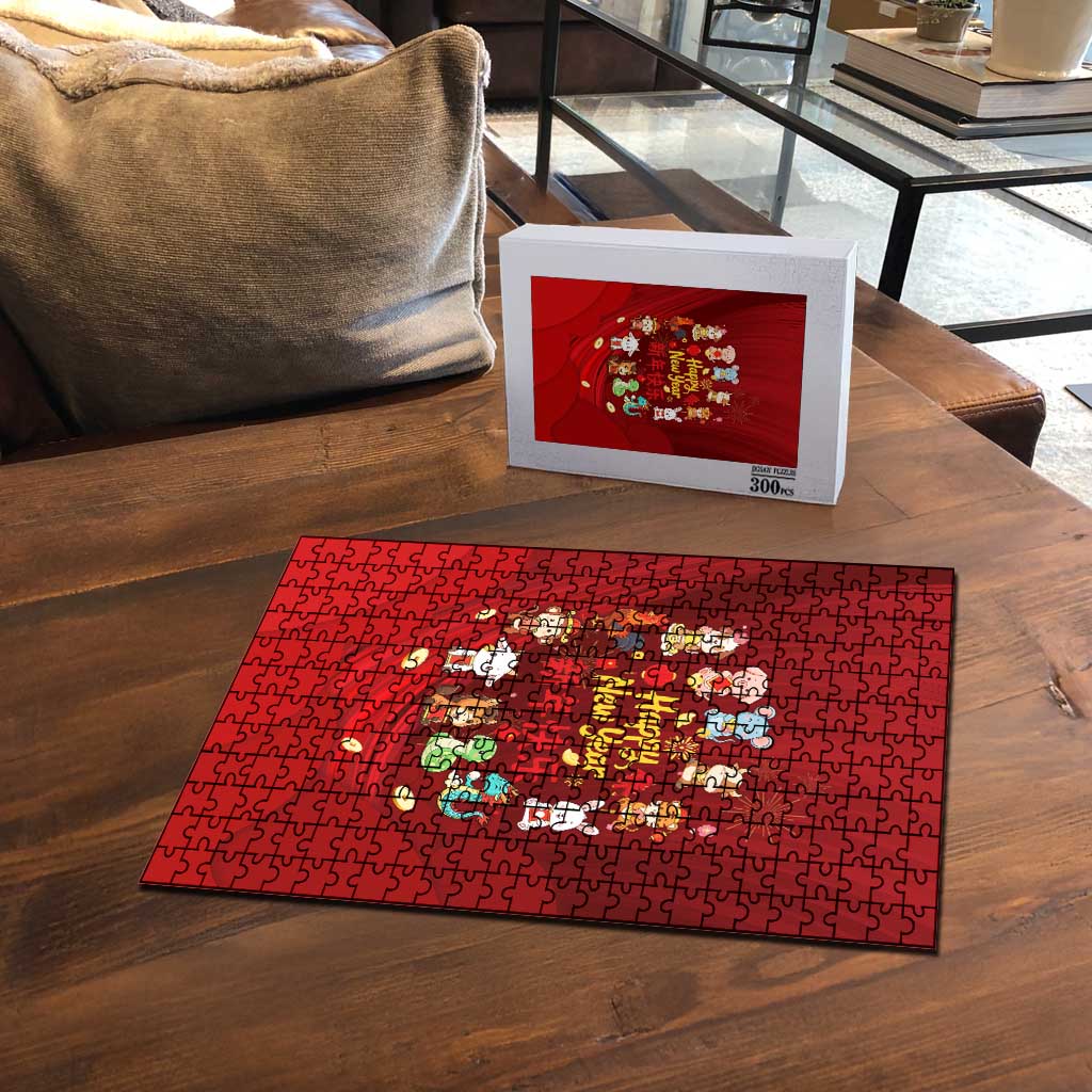 Chinese Zodiac Happy New Year Puzzle Festive Cartoon Illustration Style