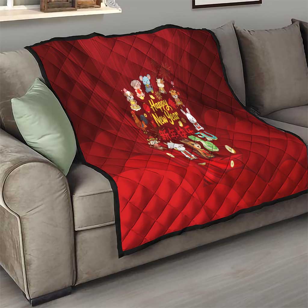 Chinese Zodiac Happy New Year Quilt Festive Cartoon Illustration Style