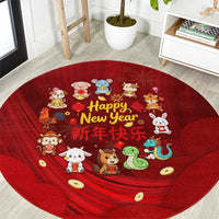 Chinese Zodiac Happy New Year Round Carpet Festive Cartoon Illustration Style