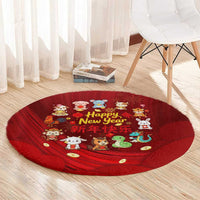 Chinese Zodiac Happy New Year Round Carpet Festive Cartoon Illustration Style