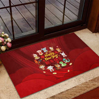 Chinese Zodiac Happy New Year Rubber Doormat Festive Cartoon Illustration Style