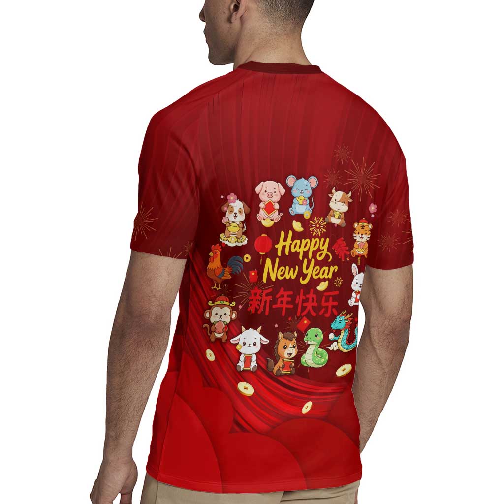 Chinese Zodiac Happy New Year Rugby Jersey Festive Cartoon Illustration Style