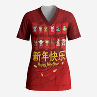 Chinese Zodiac Happy New Year Scrub Top Festive Cartoon Illustration Style