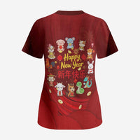 Chinese Zodiac Happy New Year Scrub Top Festive Cartoon Illustration Style