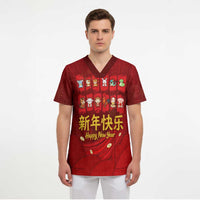 Chinese Zodiac Happy New Year Scrub Top Festive Cartoon Illustration Style