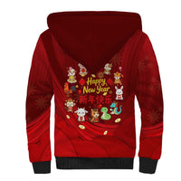 Chinese Zodiac Happy New Year Sherpa Hoodie Festive Cartoon Illustration Style