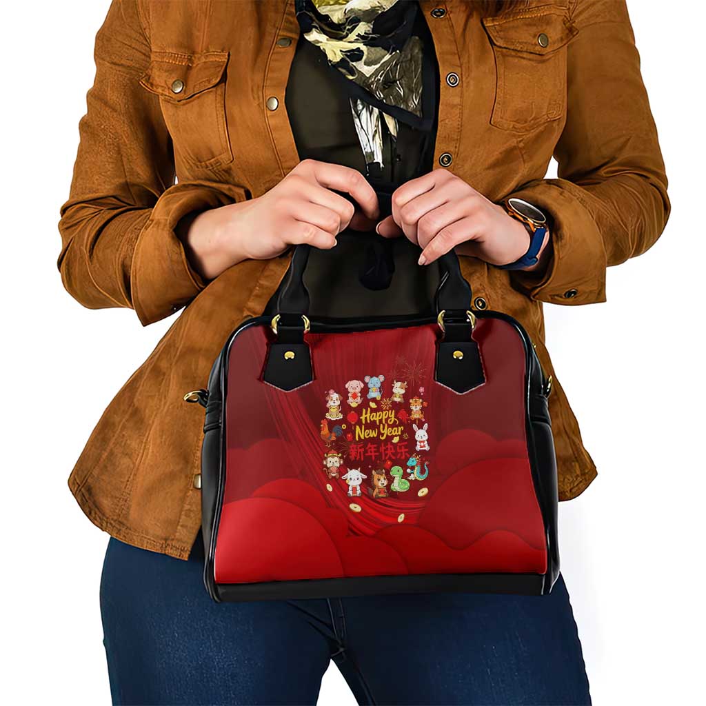Chinese Zodiac Happy New Year Shoulder Handbag Festive Cartoon Illustration Style