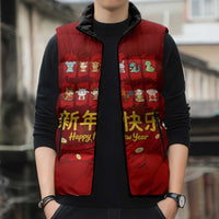 Chinese Zodiac Happy New Year Sleeveless Puffer Jacket Festive Cartoon Illustration Style