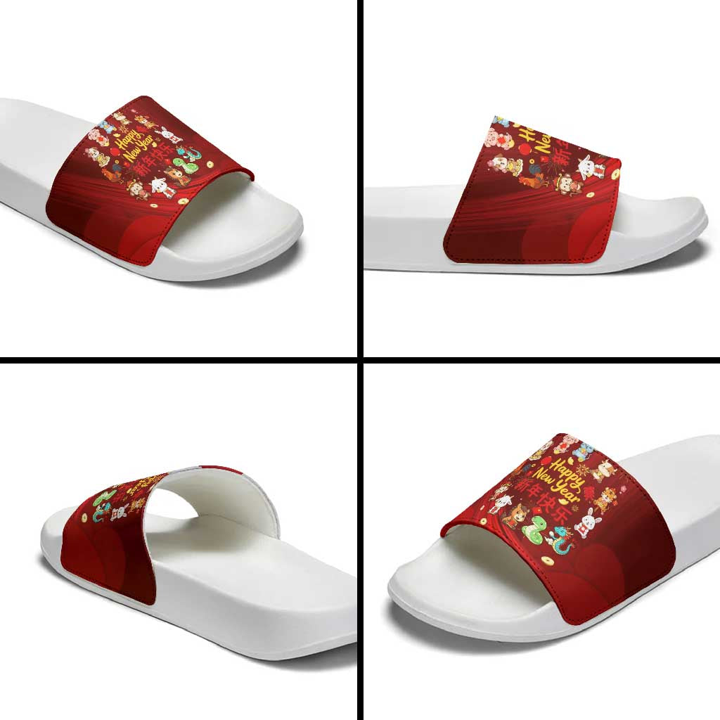 Chinese Zodiac Happy New Year Slide Sandals Festive Cartoon Illustration Style