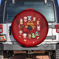 Chinese Zodiac Happy New Year Spare Tire Cover Festive Cartoon Illustration Style
