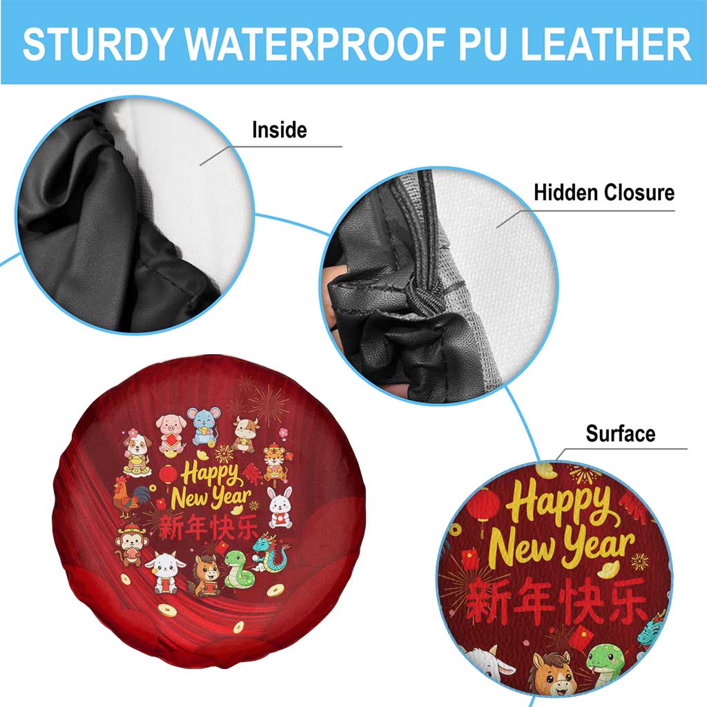 Chinese Zodiac Happy New Year Spare Tire Cover Festive Cartoon Illustration Style