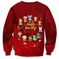 Chinese Zodiac Happy New Year Sweatshirt Festive Cartoon Illustration Style