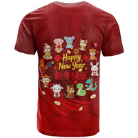 Chinese Zodiac Happy New Year T Shirt Festive Cartoon Illustration Style