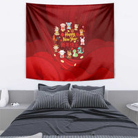 Chinese Zodiac Happy New Year Tapestry Festive Cartoon Illustration Style