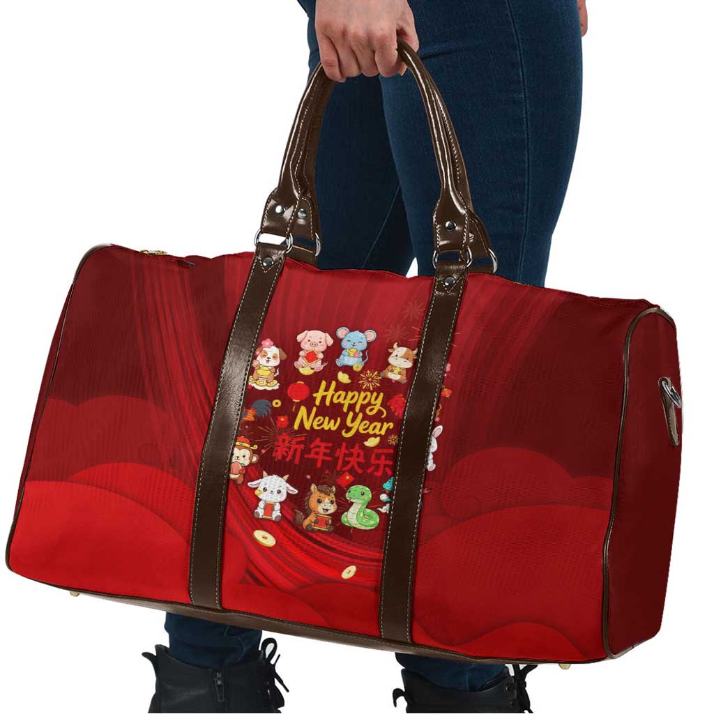 Chinese Zodiac Happy New Year Travel Bag Festive Cartoon Illustration Style