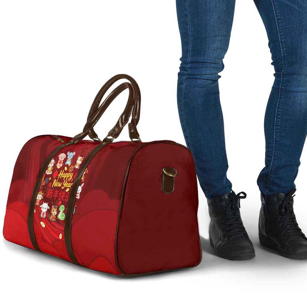 Chinese Zodiac Happy New Year Travel Bag Festive Cartoon Illustration Style
