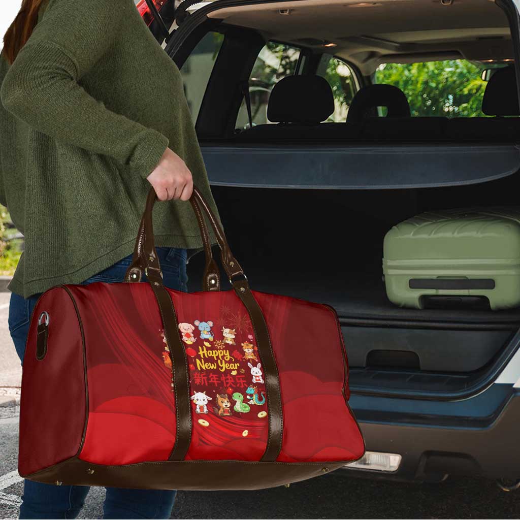 Chinese Zodiac Happy New Year Travel Bag Festive Cartoon Illustration Style