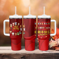 Chinese Zodiac Happy New Year Tumbler With Handle Festive Cartoon Illustration Style