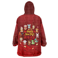 Chinese Zodiac Happy New Year Wearable Blanket Hoodie Festive Cartoon Illustration Style