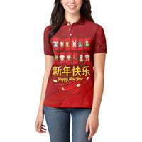 Chinese Zodiac Happy New Year Women Polo Shirt Festive Cartoon Illustration Style