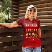 Chinese Zodiac Happy New Year Women Polo Shirt Festive Cartoon Illustration Style