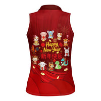 Chinese Zodiac Happy New Year Women Sleeveless Polo Shirt Festive Cartoon Illustration Style