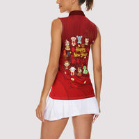 Chinese Zodiac Happy New Year Women Sleeveless Polo Shirt Festive Cartoon Illustration Style