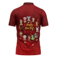 Chinese Zodiac Happy New Year Zipper Polo Shirt Festive Cartoon Illustration Style